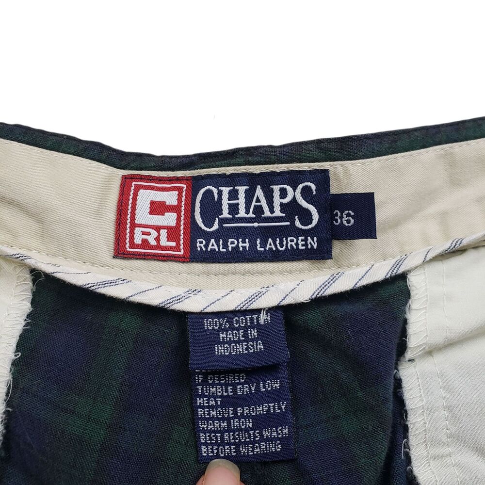 Vintage Chaps Ralph Lauren Pleated Shorts Mens 36 Blackwatch Tartan Plaid 90s - Picture 4 of 8